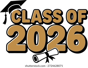 Classe de 2026 Cap de Graduação e Diploma Ouro Negrito