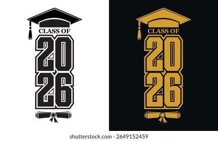 Class of 2026 Graduation Design with Bold Numbers Cap and Diploma
