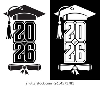 Clase de diseño de graduación de 2026 con desplazamiento de tapa y números de Vertical en negrita