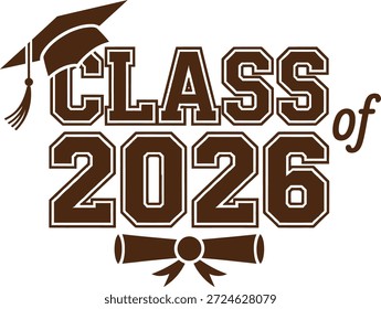 Klasse von 2026 Graduierung Design mit Cap und Diplom
