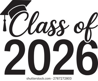 Class of 2026 graduation design with a graduation cap icon