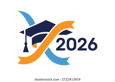 Classe de 2026 Logotipo de graduação com tampa acadêmica e tipografia elegante para graduados do ensino médio ou universitário