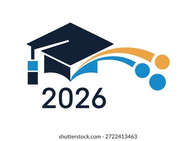 Clase de diseño de logotipo de graduación 2026 con tapa de mortero negro y tipografía elegante aislada