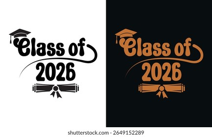 Class of 2026 Graduation Script Font Design with Cap and Diploma