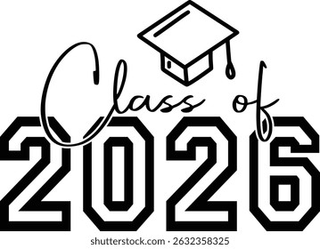Class of 2026 Graduation senior T-Shirt Design with Cap Illustration