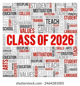 Class of 2026 - the group of students who graduated from high school or college in the year 2026, word cloud concept background