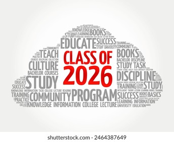 Class of 2026 - the group of students who graduated from high school or college in the year 2026, word cloud concept background