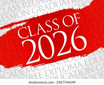 Class of 2026 - the group of students who graduated from high school or college in the year 2026, word cloud concept background