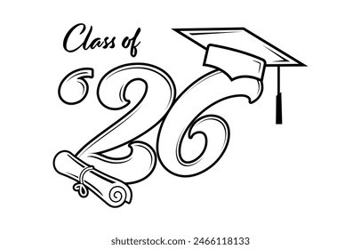 Class of 2026 typography design vector. Text for design, congratulation event, T-shirt, party, high school or college graduate. Editable class of 2026 typography design