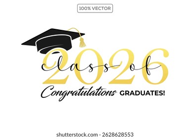 Class of 2026 vector illustration. Festive celebration design for graduation events and announcements. Congratulations graduates design template