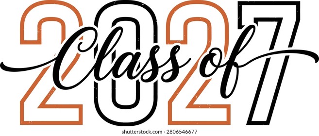 Class of 2027 Graduation Typography Design Featuring Elegant Script and Outline Number Style