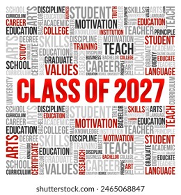 Class of 2027 - the group of students who graduated from high school or college in the year 2027, word cloud concept background