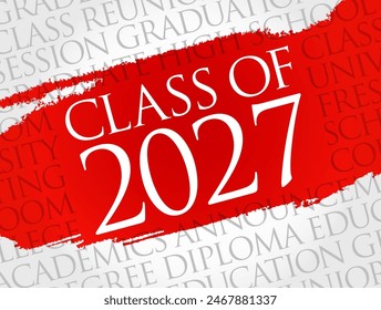 Class of 2027 - the group of students who graduated from high school or college in the year 2027, word cloud concept background