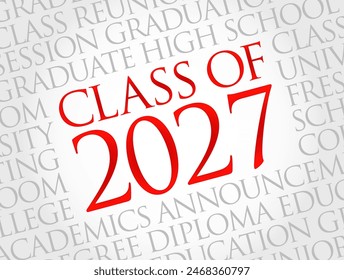 Class of 2027 - the group of students who graduated from high school or college in the year 2027, word cloud concept background