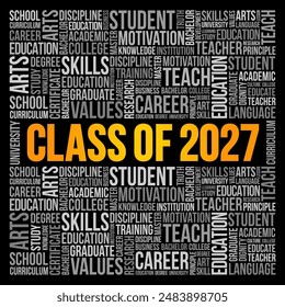 Class of 2027 - the group of students who graduated from high school or college in the year 2027, word cloud concept background. No AI generated content