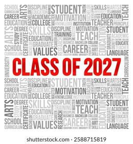 Class of 2027 - the group of students who graduated from high school or college in the year 2027, word cloud concept background