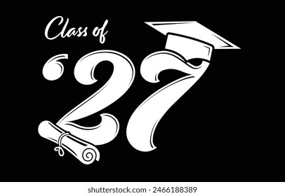 Class of 2027 typography design vector. Text for design, congratulation event, T-shirt, party, high school or college graduate. Editable class of 2027 typography design