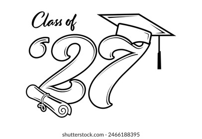 Class of 2027 typography design vector. Text for design, congratulation event, T-shirt, party, high school or college graduate. Editable class of 2027 typography design