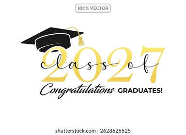 Class of 2027 vector illustration. Festive celebration design for graduation events and announcements. Congratulations graduates design template 1