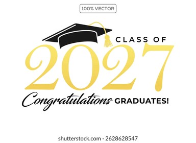 Class of 2027 vector illustration. Festive celebration design for graduation events and announcements. Congratulations graduates design template