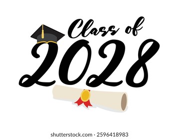 Class of 2028 Graduation PNG design and class of 2028 vector illustration with white background