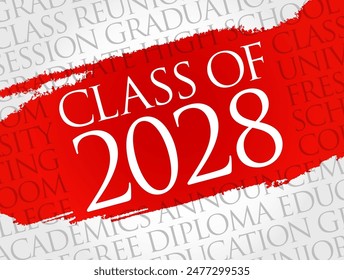 Class of 2028 - the group of students who graduated from high school or college in the year 2028, word cloud concept background