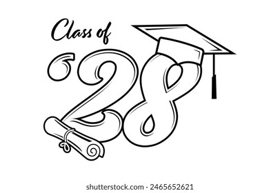 Class of 2028 typography design vector. Text for design, congratulation event, T-shirt, party, high school or college graduate. Editable class of 2028 typography	
