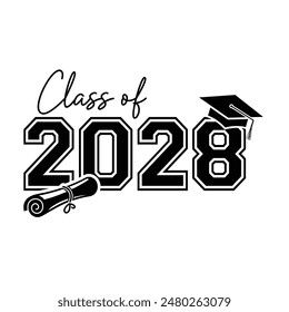 Class of 2028 typography design vector. Text for design, congratulation event, T-shirt, party, high school or college graduate. Editable class of 2028 typography