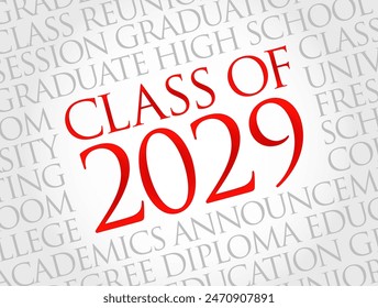 Class of 2029 - the group of students who graduated from high school or college in the year 2029, word cloud concept background