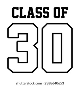 Class of 2030 typography design vector. Text for design, congratulation event, T-shirt, party, high school or college graduate. Editable class of 2030 typography design	
