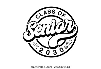 Class of 2030 typography design vector. Text for design, congratulation event, T-shirt, party, high school or college graduate. Editable class of 2030 typography design