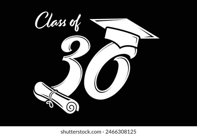 Class of 2030 typography design vector. Text for design, congratulation event, T-shirt, party, high school or college graduate. Editable class of 2030 typography design