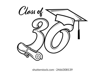 Class of 2030 typography design vector. Text for design, congratulation event, T-shirt, party, high school or college graduate. Editable class of 2030 typography design