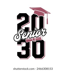 Class of 2030 typography design vector. Text for design, congratulation event, T-shirt, party, high school or college graduate. Editable class of 2030 typography design