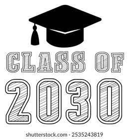 Classe de 2030 vetor de design tipográfico. Texto para design, evento de congratulação, camiseta, festa, ensino médio ou pós-graduação da faculdade. Classe editável de design tipográfico 2030