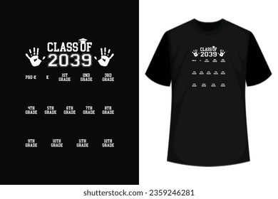 Class Of 2039 Grow With Me Handprints Space On Back Checkmarks T-Shirt