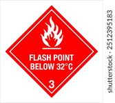 Class 3 Hazardous HAZMAT Material Label IATA Transportation Flash Point Below 32°C