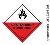 Class 4 Hazardous HAZMAT Material Label IATA Transportation Substances Liable to Spontaneous Combustion