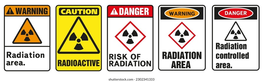 Class 6 danger vector signs. Radiation and biohazard sign, toxicity sign and poison sign. Vector graphics.