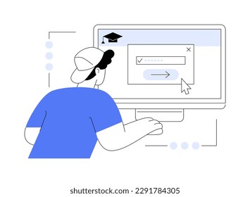 Class access code abstract concept vector illustration. Young student joins online class with access code, teaching app, virtual education, distance training, degree programs abstract metaphor.