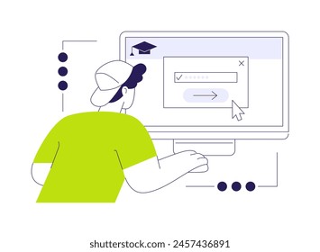 Class access code abstract concept vector illustration. Young student joins online class with access code, teaching app, virtual education, distance training, degree programs abstract metaphor.