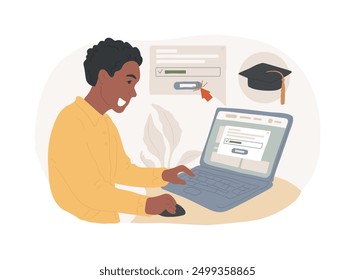 Class access code isolated cartoon vector illustrations. Young student joins online class with access code, teaching app, virtual education, distance training, degree program vector cartoon.