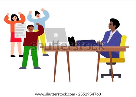 Class action. People are protesting against the company and the businessman. Vector simple color flat illustration.