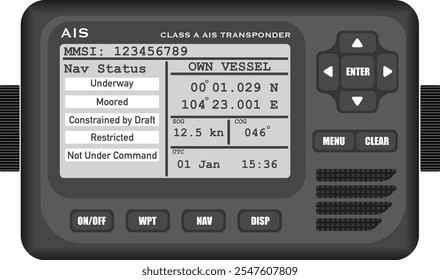 Class A AIS Transponder. Mock-up of an AIS transponder that would be found on a commercial ship. Isolated vector illustration.