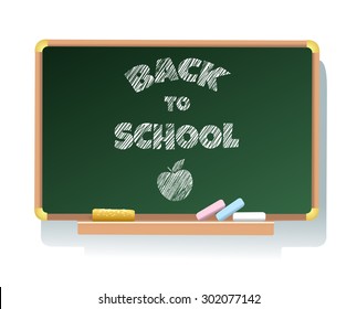 Class Chalkboard with lettering Back to School and Sign of Apple.