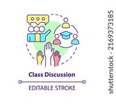 Class discussion concept icon. Group meetings. Learning environment abstract idea thin line illustration. Isolated outline drawing. Editable stroke. Arial, Myriad Pro-Bold fonts used