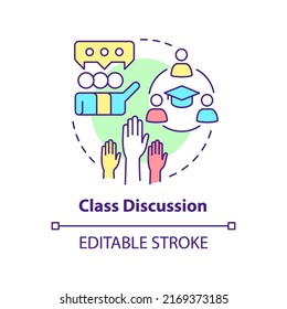 Class discussion concept icon. Group meetings. Learning environment abstract idea thin line illustration. Isolated outline drawing. Editable stroke. Arial, Myriad Pro-Bold fonts used