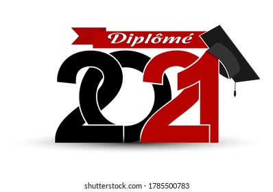 Class and graduates of 2021 with a graduation cap. Vector illustration for design and theme design. Language French