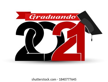 Class and graduates of 2021 with a graduation cap. Vector illustration for design and theme design. Language Portuguese