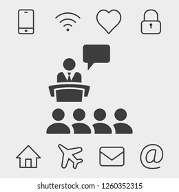 Class group of individuals drawn, lecturer icon
